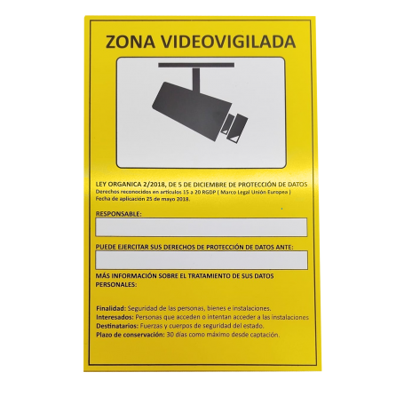 Cartel Zona Videovigilada A4 PVC Espumado, Homologado