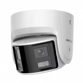 Cámara IP Turret Panorámica Dual 2.8mm 4MP Acusense IR30 IP67 Audio DarkFighter WDR120 Luz estroboscópica activa y alarma