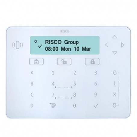 Teclado táctil Elegant blanco ( Sin LOGO RISCO ), para centrales LightSYS Certificado Grado 3