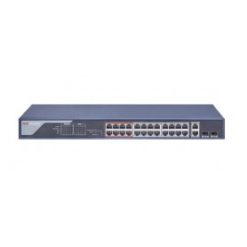 Switch Hikvision 24 puertos PoE 10/100M RJ45, 2 puertos Gigabit RJ45, 2 puertos Gigabit SFP, 370W