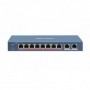 Switch PoE 100Mbps 8 puertos 7P PoE 300m + 1P Hi-PoE 2P RJ45 Gigabit No gestionable Hikvision