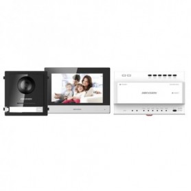 Kit videoportero 2 hilos Placa exterior + Monitor interior + alimentador + distribuidor/convertidor + SD 16GB Hikvision