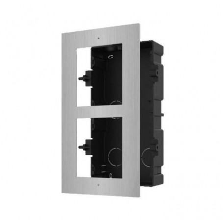 Panel Frontal y caja de registro 2 módulos videoportero Hikvision. ACERO INOXIDABLE. MONTAJE EMPOTRADO