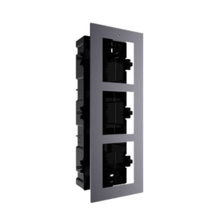 Panel frontal y caja de registro encastrada para 3 módulos de videoportero Hikvision