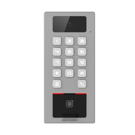 Terminal 2en1 Autónomo Exterior Hik-Connect Cámara 2MP Lector huella Acceso tarjeta/teclado y Videoportero Hikvision