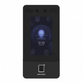 Terminal accesos Reconocimiento facial tarjeta Mifare huella pantalla táctil 4.3" Cámara 2MP Lente dual gran angular Hikvision