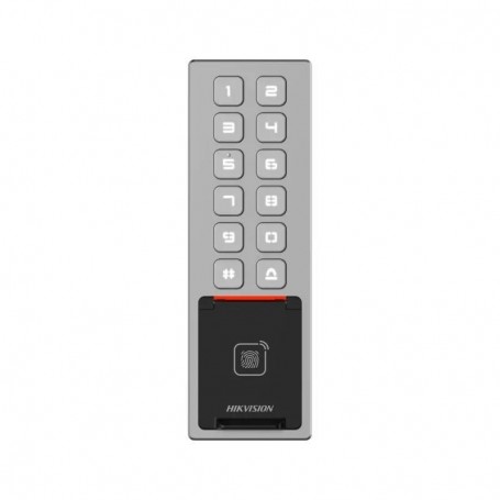 Terminal de control de accesos tarjeta M1 huella digital PIN y bluetooth IP65 IK08 Diseño Slim Hikvision