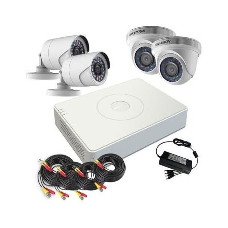 KIT Grabador DVR 5en1 4CH + 2 Minibullet 4en1 1MP + 2 Domo 4en1 1MP Hikvision